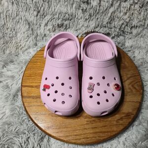 Crocs Pink Slip on Clogs Women Size 9 Mens 7 With Jibbitz Rubber Comfort Shoes